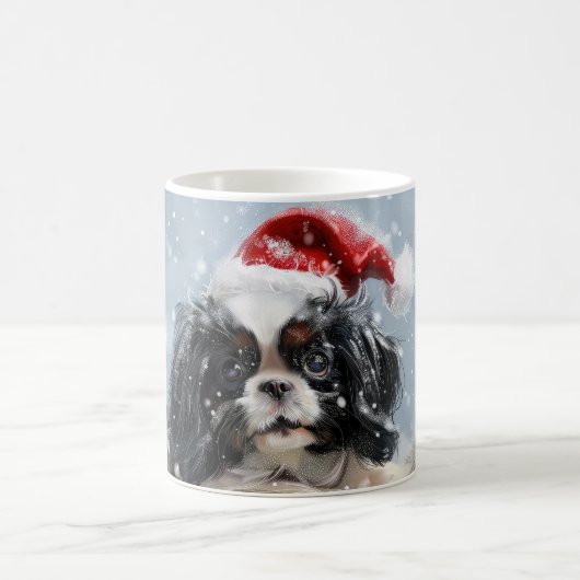 日本狆犬のクリスマスフェスティブデザイン コーヒーマグカップ (中央)