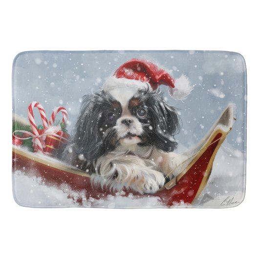 日本狆犬のクリスマスフェスティブデザイン バスマット (正面)
