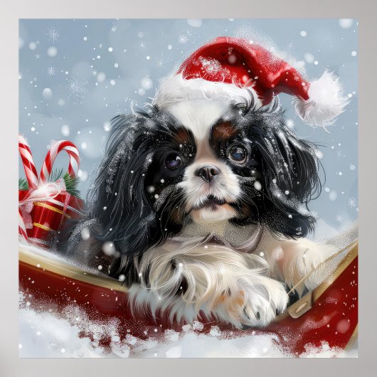 日本狆 犬 クリスマス フェスティブ ポスター (正面)
