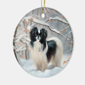 日本狆 雪を降らせて クリスマス セラミックオーナメント (左)