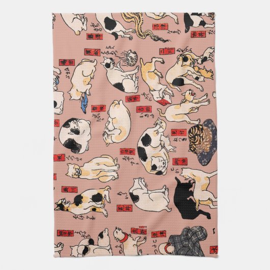 日本猫浮世絵おもしろい子猫 キッチンタオル (縦)
