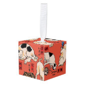 日本猫浮世絵おもしろい子猫 キューブオーナメント (正面アングル)