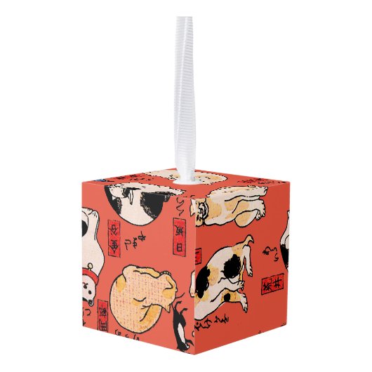 日本猫浮世絵おもしろい子猫 キューブオーナメント (裏面アングル)