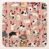 日本猫浮世絵おもしろい子猫 スクエアペーパーコースター (正面)