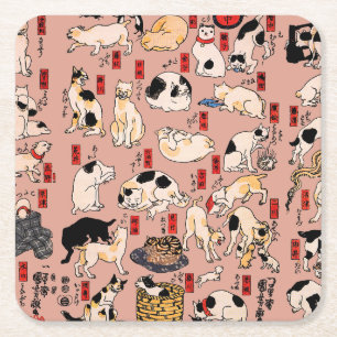 日本猫浮世絵おもしろい子猫 スクエアペーパーコースター