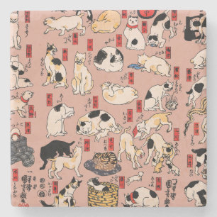 日本猫浮世絵おもしろい子猫 ストーンコースター