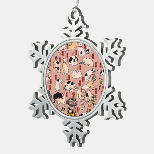日本猫浮世絵おもしろい子猫 スノーフレークピューターオーナメント (右)
