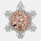 日本猫浮世絵おもしろい子猫 スノーフレークピューターオーナメント (正面)