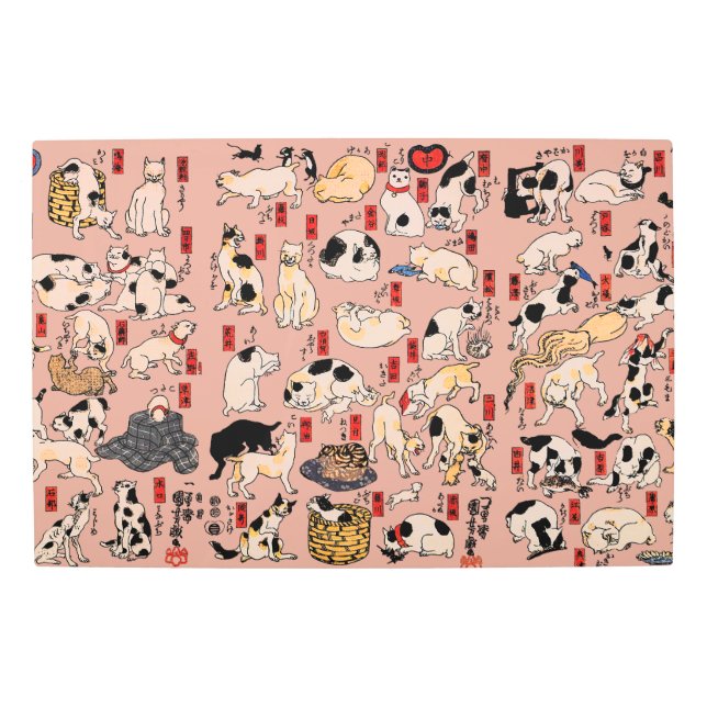 日本猫浮世絵おもしろい子猫 メタルプリント (正面)