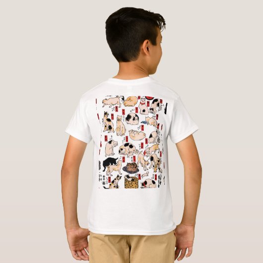 日本猫浮世絵おもしろい子猫 Tシャツ (裏面フル)