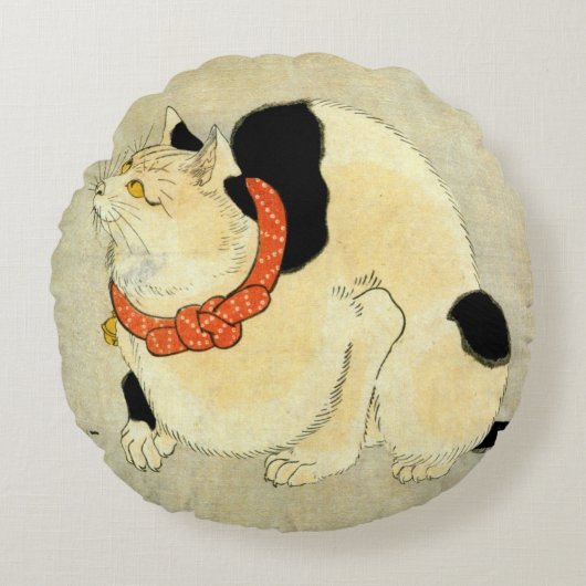 日本猫、国芳日本の猫、国芳、浮世絵 ラウンドクッション (正面)