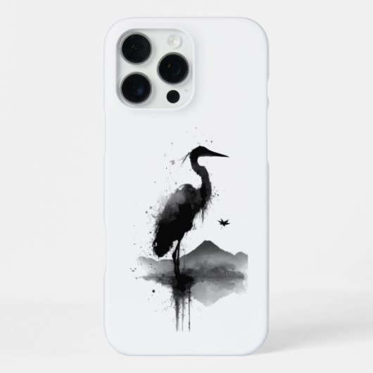 日本画水墨画の鶴の禅柄のスマホケース iPhoneケース (裏面)