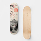 日本画水墨画 富士山 スケートボード (正面)