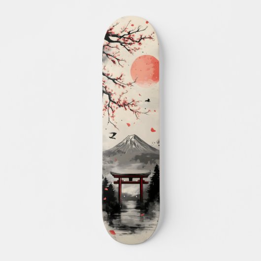 日本画水墨画 富士山 スケートボード (正面)