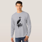 日本画 墨絵 鶴 禅 長袖 Tシャツ (正面フル)