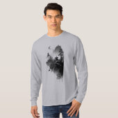 日本画 水墨画 禅 パゴダ風景 長袖 Tシャツ (正面フル)