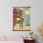 日本画、美しい月と侍 吊り下げ型タペストリー (寝室)