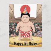 日本相撲力士在土俵上的日本国旗 ポストカード (正面)