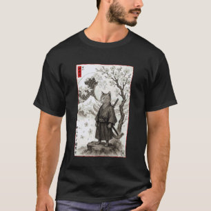日本神奈川江戸絵画浮世絵サムライ猫 Tシャツ