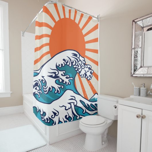 日本素晴らしの波のポスター シャワーカーテン (インサイチュ)