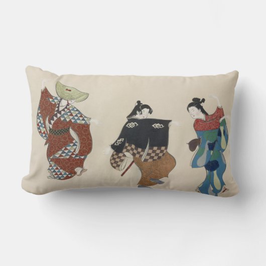 日本絵画のヴィンテージ伝統的ダンサー ランバークッション (正面)