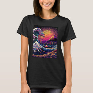 日本美術 浮世絵スタイル リトロウェーブ 神奈川沖波 Tシャツ