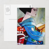 日本舞妓 オリジナル水彩画アート ポストカード (正面/裏面)