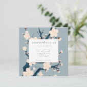 日本花ブルーとピンク結婚式招待状 (スタンド正面)