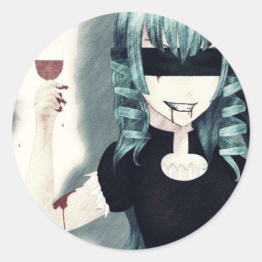 日本製アニメの吸血鬼の女の子のステッカー ラウンドシール (正面)