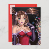 日本製アニメの女の子のクリスマスの毛 シーズンポストカード (正面/裏面)