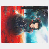 日本製アニメの芸者女の子のエアブラシの芸術 フリースブランケット (正面(横))