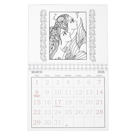 日本製アニメの落書きの(占星術の)十二宮図の着色のカレンダー カレンダー (3月 2026)