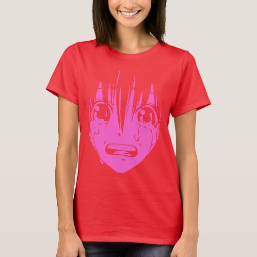 日本製アニメのTシャツ: 泣き叫びの女の子(赤およびピンク) Tシャツ (正面)