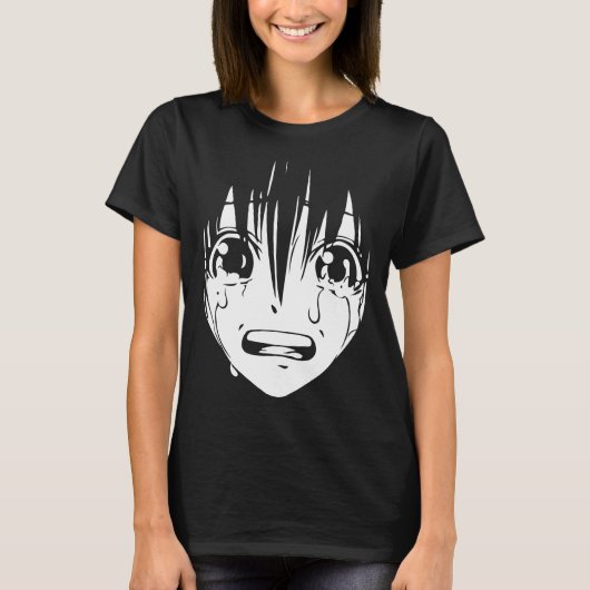 日本製アニメのTシャツ: 泣き叫びの女の子(黒及び白) Tシャツ (正面)