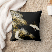 日本語は黒い金ゴールドの白い鳥の枕を伸ばします クッション (ブランケット)