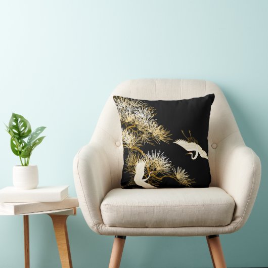 日本語は黒い金ゴールドの白い鳥の枕を伸ばします クッション (椅子)