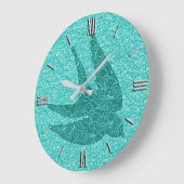 日本語は、ターコイズおよび水飛行中に飲み込みます ラージ壁時計 (傾斜)