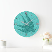日本語は、ターコイズおよび水飛行中に飲み込みます ラージ壁時計 (ホーム)