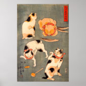 日本語を表す様々なポーズの四匹の猫  ポスター (正面)