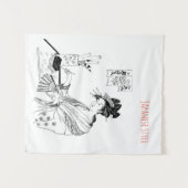 日本語，インク，アート，芸者，グラフィック， タペストリー (正面(横))