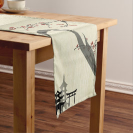 日本語、ヴィンテージ、桜、水色、芸術、r ショートテーブルランナー