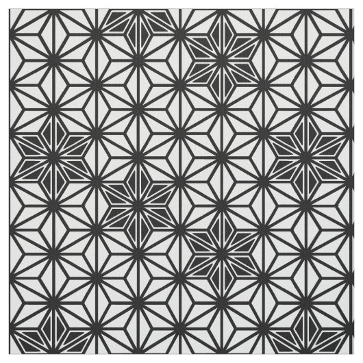 日本語Asanohaか星パターン、白および黒 ファブリック (見本)