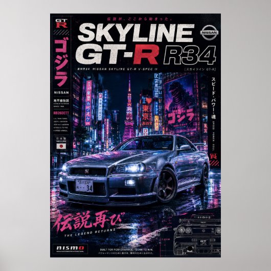 日本車 スポーツカー ビンテージ ポスター 富士山 (正面)