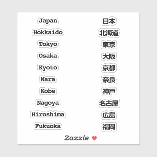 日本都市名 | 英語+日本語デザイン シール (シート)