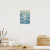 日本風の木版画スタイルの海の波のアートプリント ポスター (キッチン)