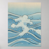 日本風の木版画スタイルの海の波のアートプリント ポスター (正面)
