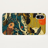 日本風の木版画 二匹の鯉の松の木と太陽の芸術 Case-Mate iPhoneケース (裏面(横))