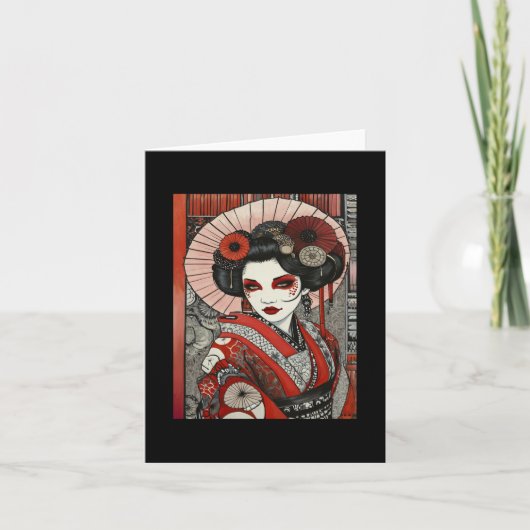 日本風の芸者インスパイア・ゴシックアート 赤と黒 カード (正面)
