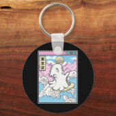 日本風波のアニメかわいい蒸気サーフィン幽霊 キーホルダー (正面)