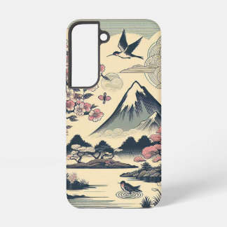 日本風浮世絵の桜と鶴、富士山 SAMSUNG GALAXY S22ケース